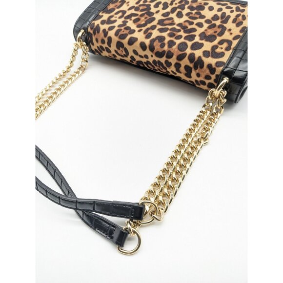 INC Ajae flap over convertible crossbody shoulder bag -Leopard Croc Black - Picture 6 of 12